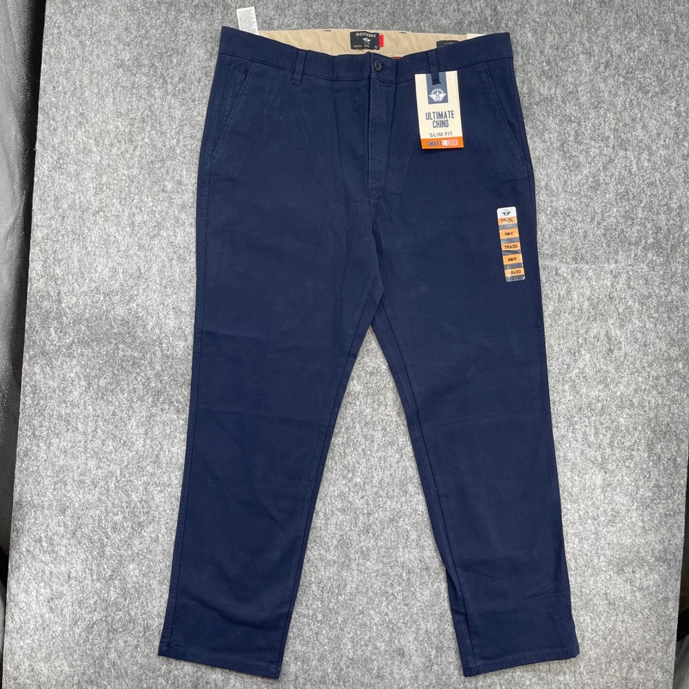Dockers Ultimate Chino Pants Mens 38x30 Slim Fit Smart 360 Flex Navy Blue NWT